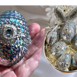Luxury Easter Egg Set-6, Custom Easter Gift, Silver Eggs, Spring Vase Filler